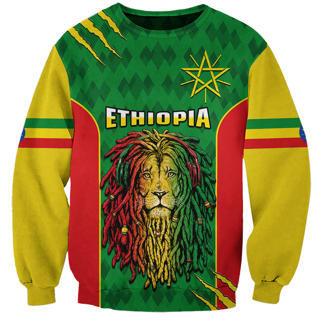 Personalised Ethiopia Sweatshirt Men's Dreadlock Rasta Lion Headphones - Wonder Print Shop
