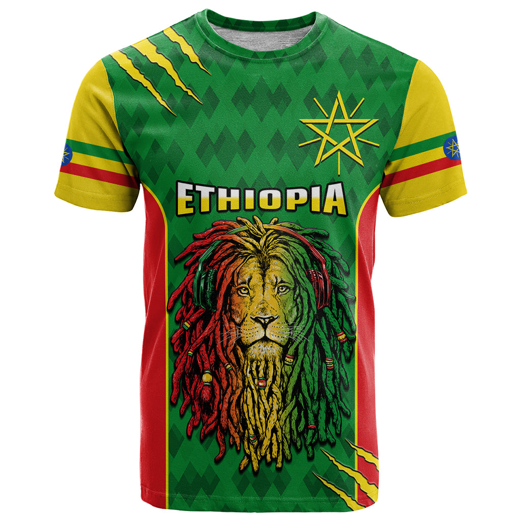 Personalised Ethiopia T Shirt Men's Dreadlock Rasta Lion Headphones - Wonder Print Shop