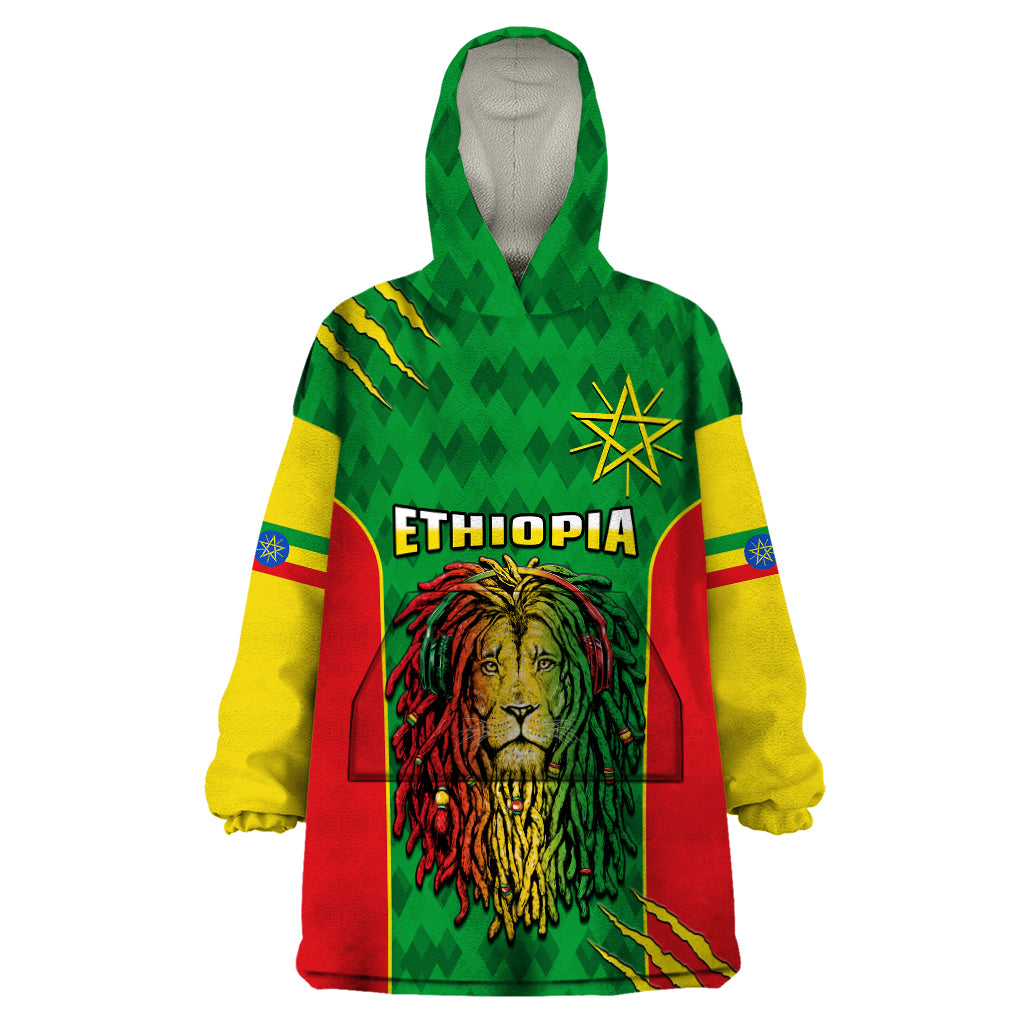 Personalised Ethiopia Wearable Blanket Hoodie Men's Dreadlock Rasta Lion Headphones - Wonder Print Shop