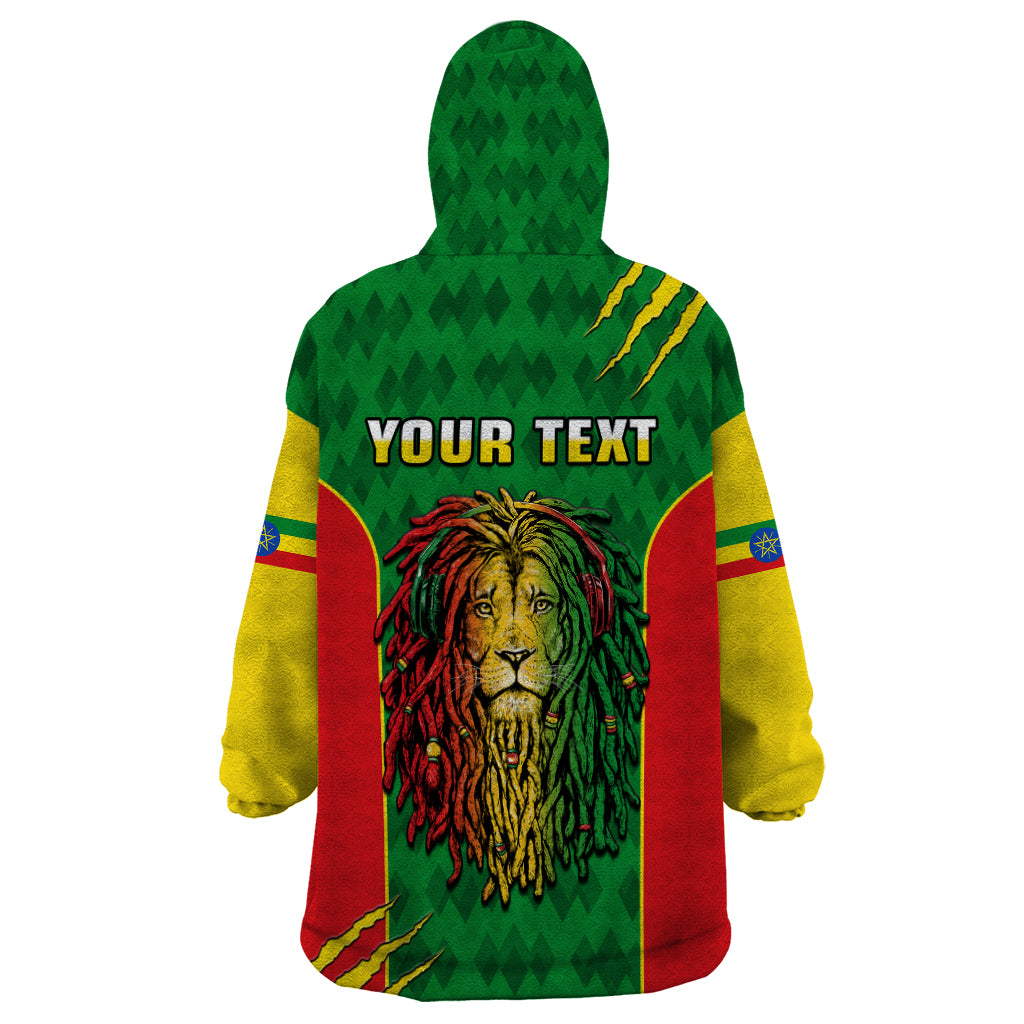 Personalised Ethiopia Wearable Blanket Hoodie Men's Dreadlock Rasta Lion Headphones - Wonder Print Shop