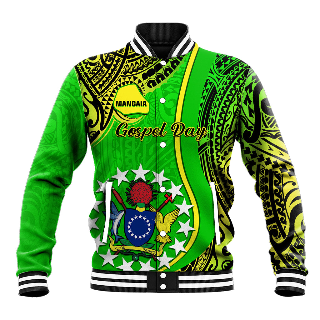 Polynesian Pride Cook Islands Baseball Jacket Mangaia Gospel Day Green Version - Wonder Print Shop