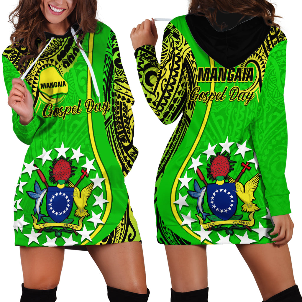 Polynesian Pride Cook Islands Hoodie Dress Mangaia Gospel Day Green Version - Wonder Print Shop