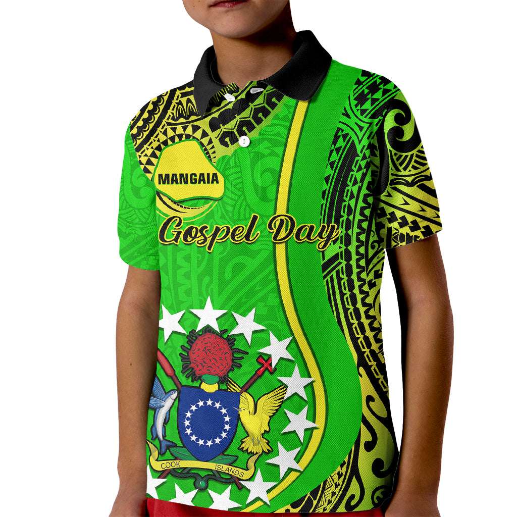 Polynesian Pride Cook Islands Polo Shirt for Kid Mangaia Gospel Day Green Version - Wonder Print Shop