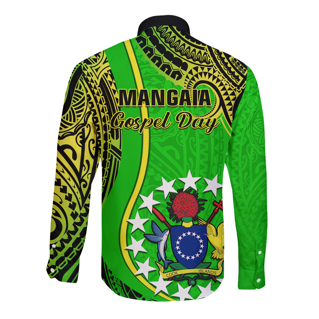 Polynesian Pride Cook Islands Long Sleeve Button Shirt Mangaia Gospel Day Green Version - Wonder Print Shop
