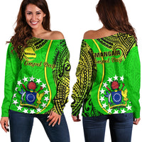 Polynesian Pride Cook Islands Off Shoulder Sweater Mangaia Gospel Day Green Version - Wonder Print Shop