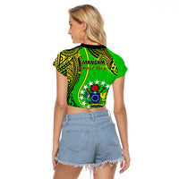 Polynesian Pride Cook Islands Raglan Cropped T Shirt Mangaia Gospel Day Green Version - Wonder Print Shop