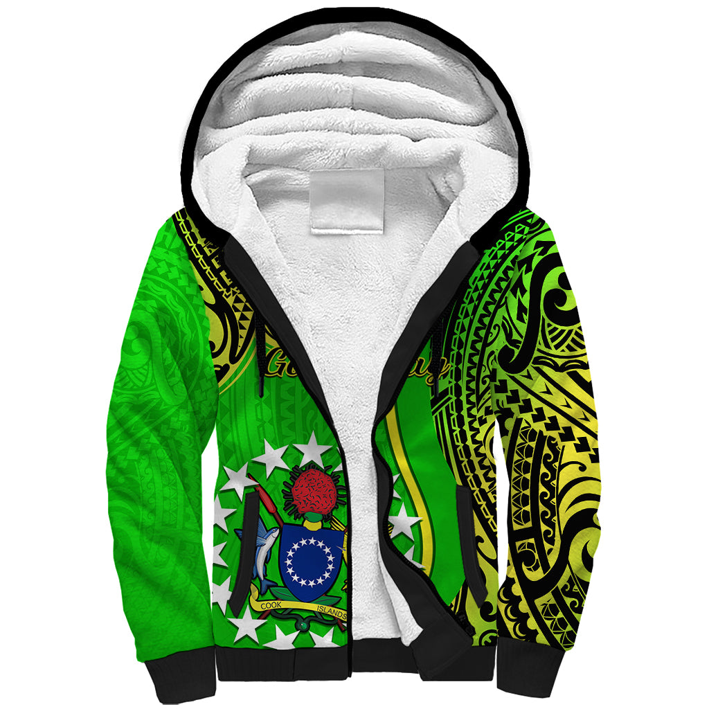 Polynesian Pride Cook Islands Sherpa Hoodie Mangaia Gospel Day Green Version - Wonder Print Shop