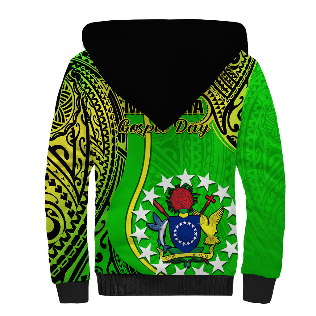 Polynesian Pride Cook Islands Sherpa Hoodie Mangaia Gospel Day Green Version - Wonder Print Shop