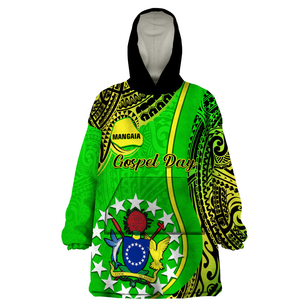 Polynesian Pride Cook Islands Wearable Blanket Hoodie Mangaia Gospel Day Green Version - Wonder Print Shop