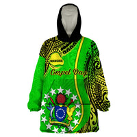 Polynesian Pride Cook Islands Wearable Blanket Hoodie Mangaia Gospel Day Green Version - Wonder Print Shop