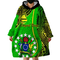 Polynesian Pride Cook Islands Wearable Blanket Hoodie Mangaia Gospel Day Green Version - Wonder Print Shop