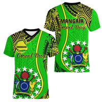 Polynesian Pride Cook Islands Women V Neck T Shirt Mangaia Gospel Day Green Version - Wonder Print Shop