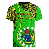 Polynesian Pride Cook Islands Women V Neck T Shirt Mangaia Gospel Day Green Version - Wonder Print Shop