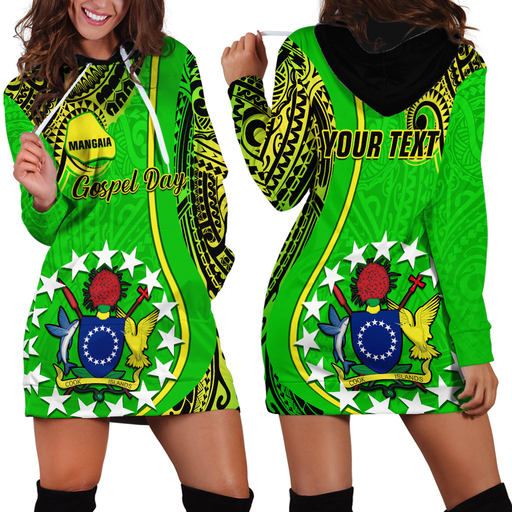 Personalised Cook Islands Hoodie Dress Mangaia Gospel Day Green Version - Wonder Print Shop
