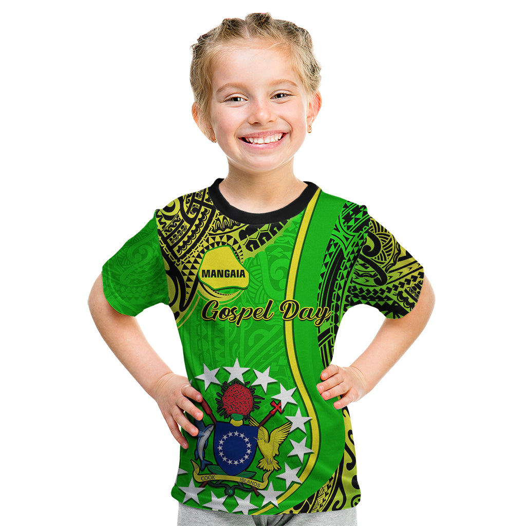 Personalised Cook Islands Kid T Shirt Mangaia Gospel Day Green Version - Wonder Print Shop