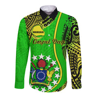 Personalised Cook Islands Long Sleeve Button Shirt Mangaia Gospel Day Green Version - Wonder Print Shop