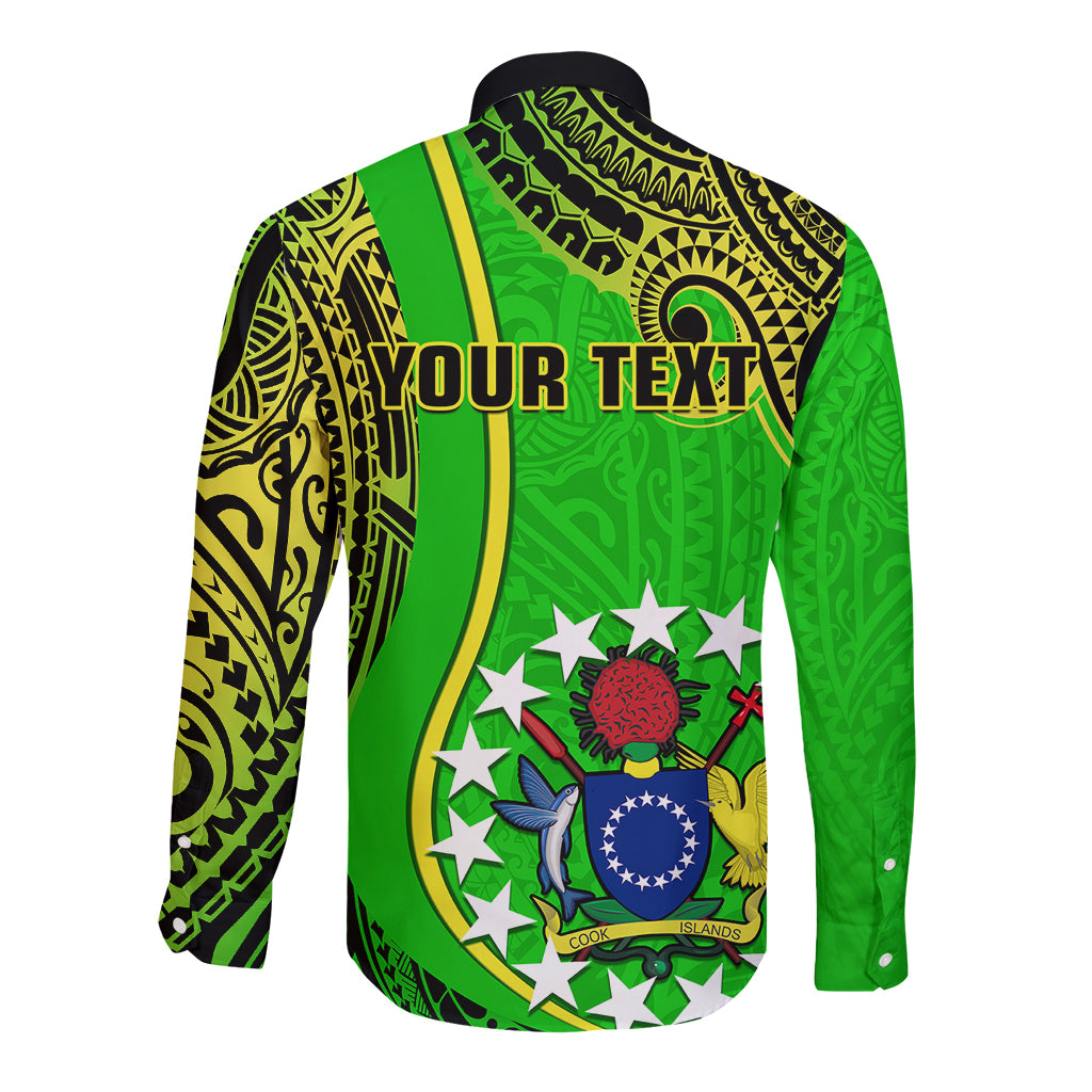 Personalised Cook Islands Long Sleeve Button Shirt Mangaia Gospel Day Green Version - Wonder Print Shop