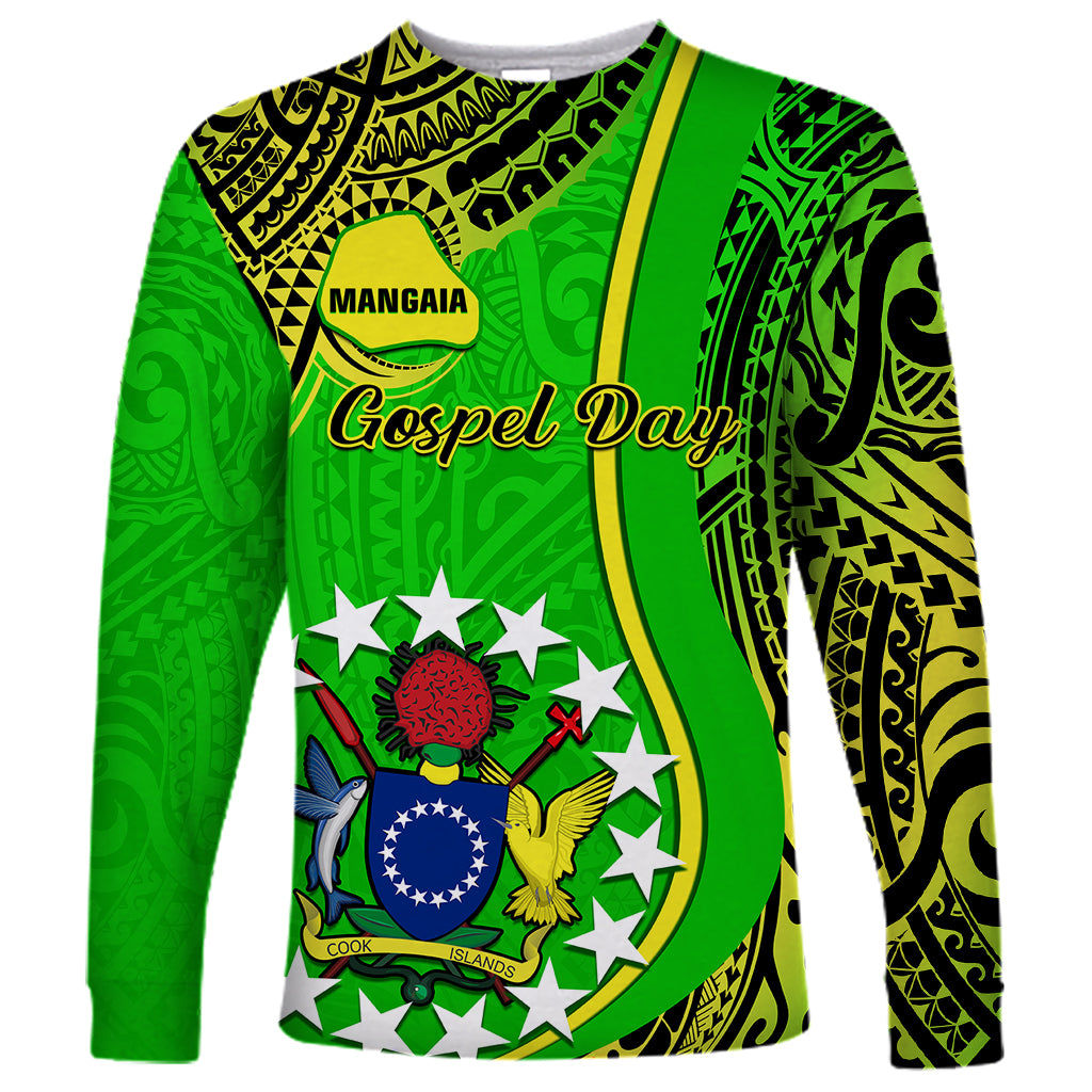 Personalised Cook Islands Long Sleeve Shirt Mangaia Gospel Day Green Version - Wonder Print Shop