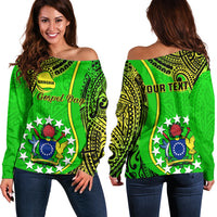 Personalised Cook Islands Off Shoulder Sweater Mangaia Gospel Day Green Version - Wonder Print Shop