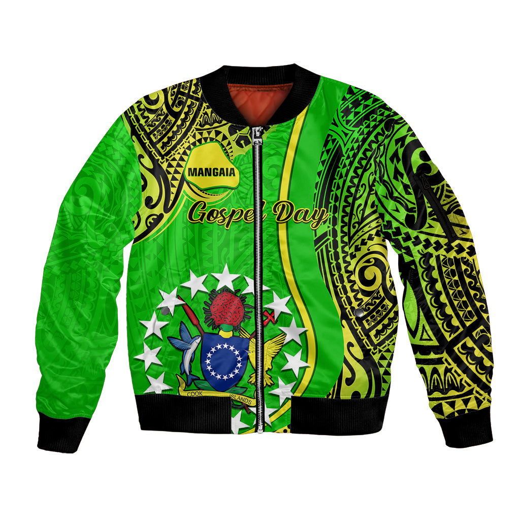 Personalised Cook Islands Sleeve Zip Bomber Jacket Mangaia Gospel Day Green Version - Wonder Print Shop