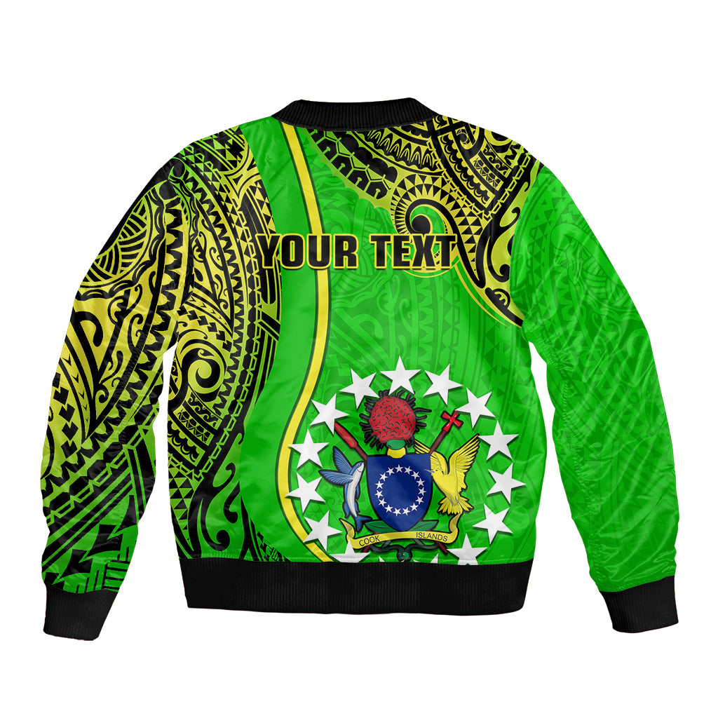 Personalised Cook Islands Sleeve Zip Bomber Jacket Mangaia Gospel Day Green Version - Wonder Print Shop