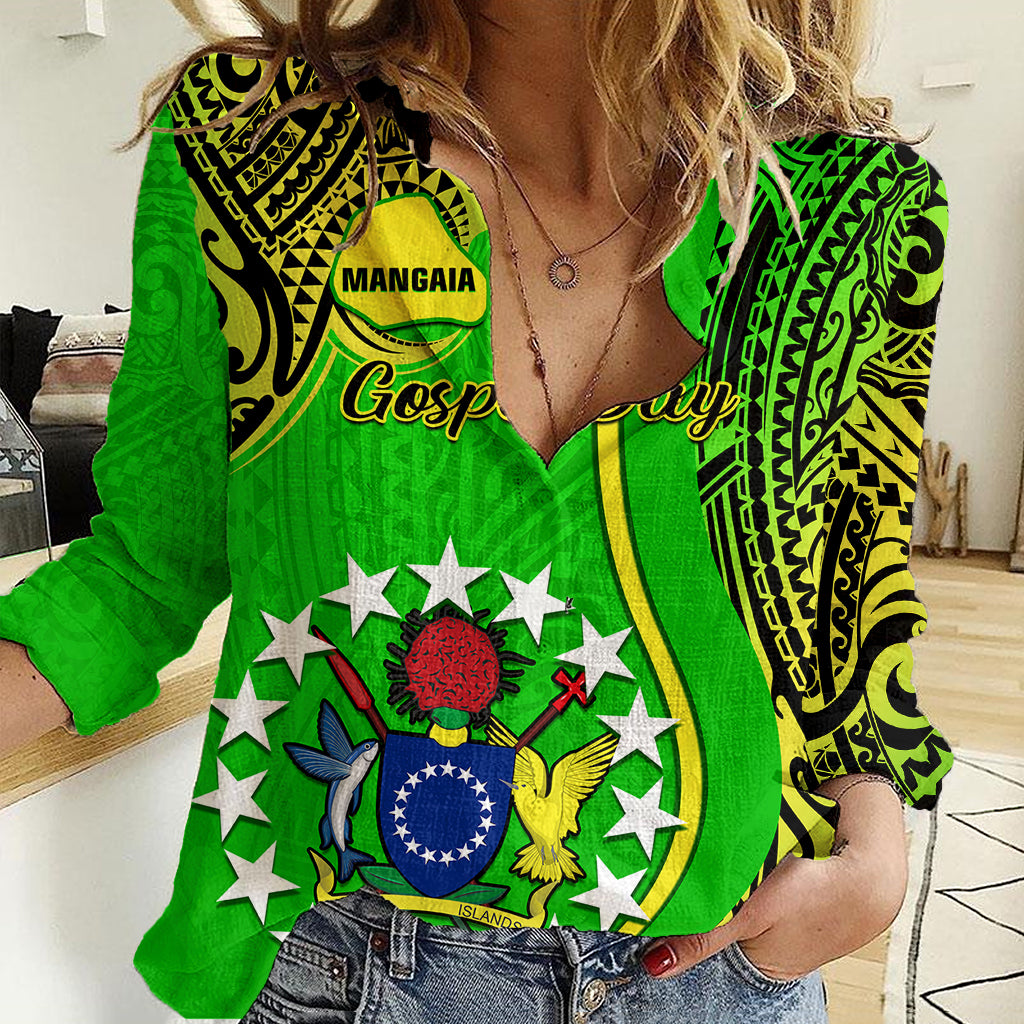 Personalised Cook Islands Women Casual Shirt Mangaia Gospel Day Green Version - Wonder Print Shop