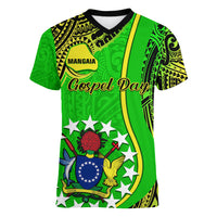 Personalised Cook Islands Women V Neck T Shirt Mangaia Gospel Day Green Version - Wonder Print Shop