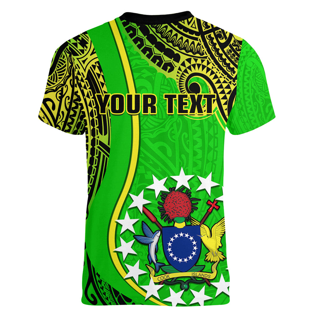 Personalised Cook Islands Women V Neck T Shirt Mangaia Gospel Day Green Version - Wonder Print Shop