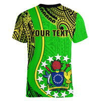 Personalised Cook Islands Women V Neck T Shirt Mangaia Gospel Day Green Version - Wonder Print Shop