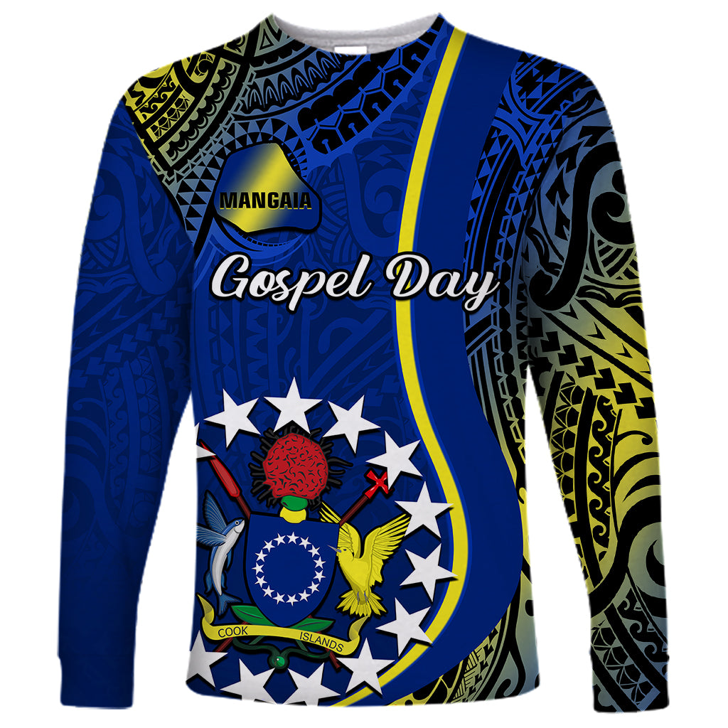 Polynesian Pride Cook Islands Long Sleeve Shirt Mangaia Gospel Day Blue Version - Wonder Print Shop