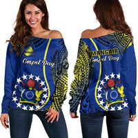 Polynesian Pride Cook Islands Off Shoulder Sweater Mangaia Gospel Day Blue Version - Wonder Print Shop