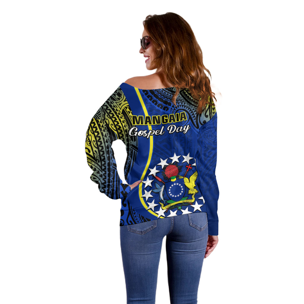 Polynesian Pride Cook Islands Off Shoulder Sweater Mangaia Gospel Day Blue Version - Wonder Print Shop