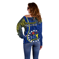 Polynesian Pride Cook Islands Off Shoulder Sweater Mangaia Gospel Day Blue Version - Wonder Print Shop