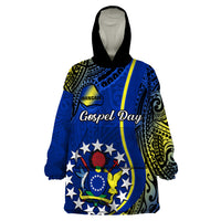 Polynesian Pride Cook Islands Wearable Blanket Hoodie Mangaia Gospel Day Blue Version - Wonder Print Shop