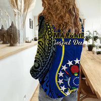Polynesian Pride Cook Islands Women Casual Shirt Mangaia Gospel Day Blue Version - Wonder Print Shop