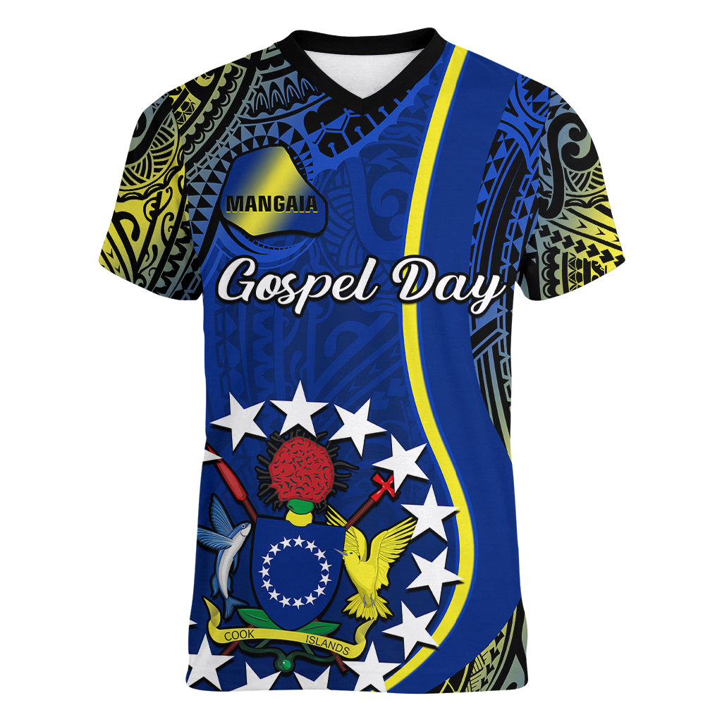 Polynesian Pride Cook Islands Women V Neck T Shirt Mangaia Gospel Day Blue Version - Wonder Print Shop