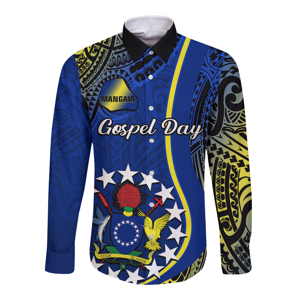 Personalised Cook Islands Long Sleeve Button Shirt Mangaia Gospel Day Blue Version - Wonder Print Shop