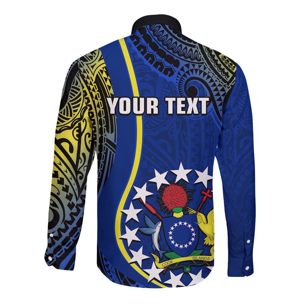 Personalised Cook Islands Long Sleeve Button Shirt Mangaia Gospel Day Blue Version - Wonder Print Shop