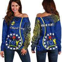Personalised Cook Islands Off Shoulder Sweater Mangaia Gospel Day Blue Version - Wonder Print Shop