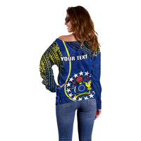 Personalised Cook Islands Off Shoulder Sweater Mangaia Gospel Day Blue Version - Wonder Print Shop