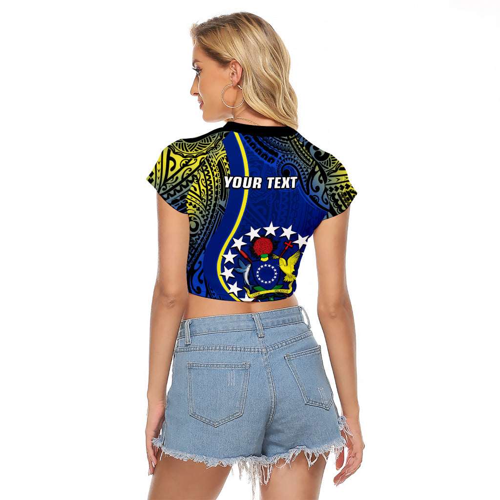 Personalised Cook Islands Raglan Cropped T Shirt Mangaia Gospel Day Blue Version - Wonder Print Shop