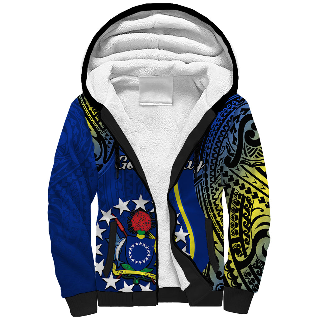 Personalised Cook Islands Sherpa Hoodie Mangaia Gospel Day Blue Version - Wonder Print Shop