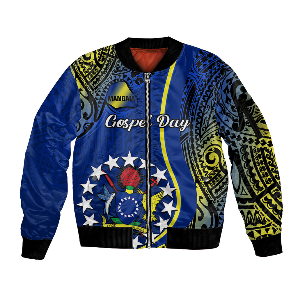 Personalised Cook Islands Sleeve Zip Bomber Jacket Mangaia Gospel Day Blue Version - Wonder Print Shop