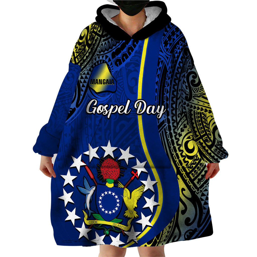 Personalised Cook Islands Wearable Blanket Hoodie Mangaia Gospel Day Blue Version - Wonder Print Shop