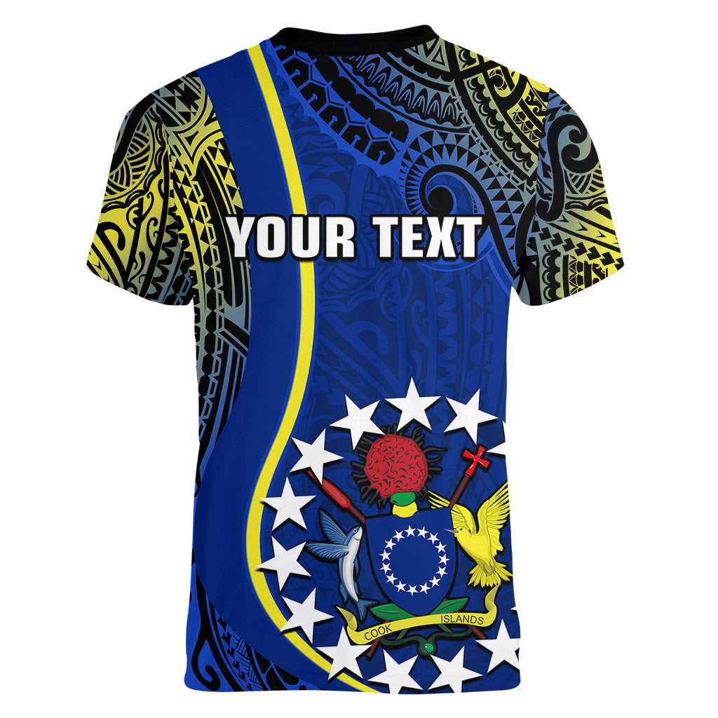 Personalised Cook Islands Women V Neck T Shirt Mangaia Gospel Day Blue Version - Wonder Print Shop