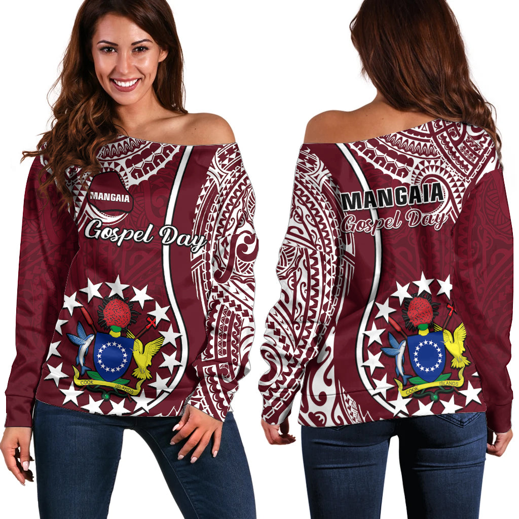 June 15 Mangaia Gospel Day Mangaia Cook Islands Off Shoulder Sweater Maroon Version - Wonder Print Shop