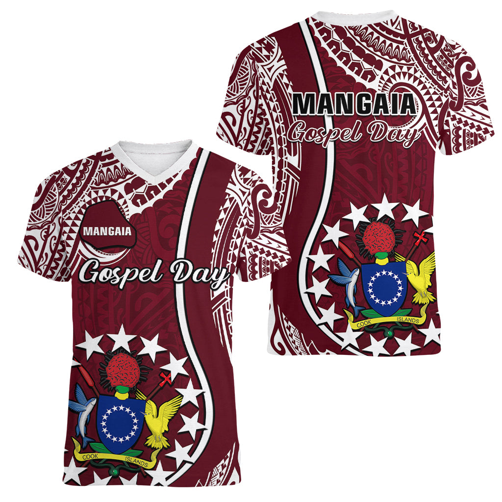 June 15 Mangaia Gospel Day Mangaia Cook Islands Women V Neck T Shirt Maroon Version - Wonder Print Shop