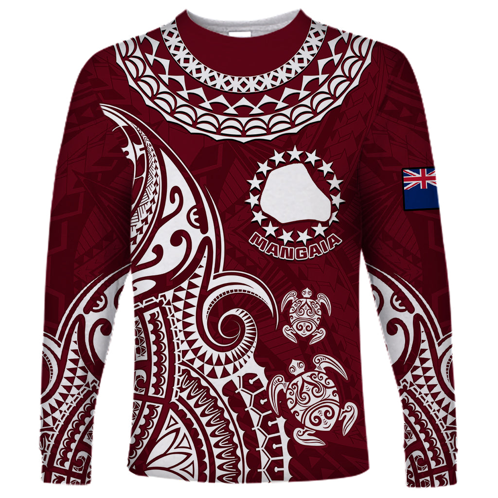 Personalised Mangaia Cook Islands Long Sleeve Shirt Polynesian Sea Turtle - Wonder Print Shop