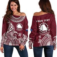 Personalised Mangaia Cook Islands Off Shoulder Sweater Polynesian Sea Turtle - Wonder Print Shop