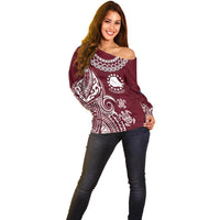 Personalised Mangaia Cook Islands Off Shoulder Sweater Polynesian Sea Turtle - Wonder Print Shop